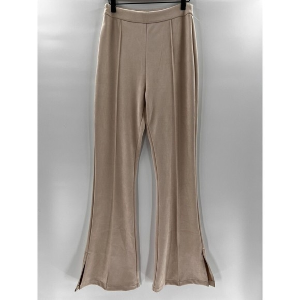 Pretty Little Thing Stone‎ Bonded Suede Flare Trousers Size US 6